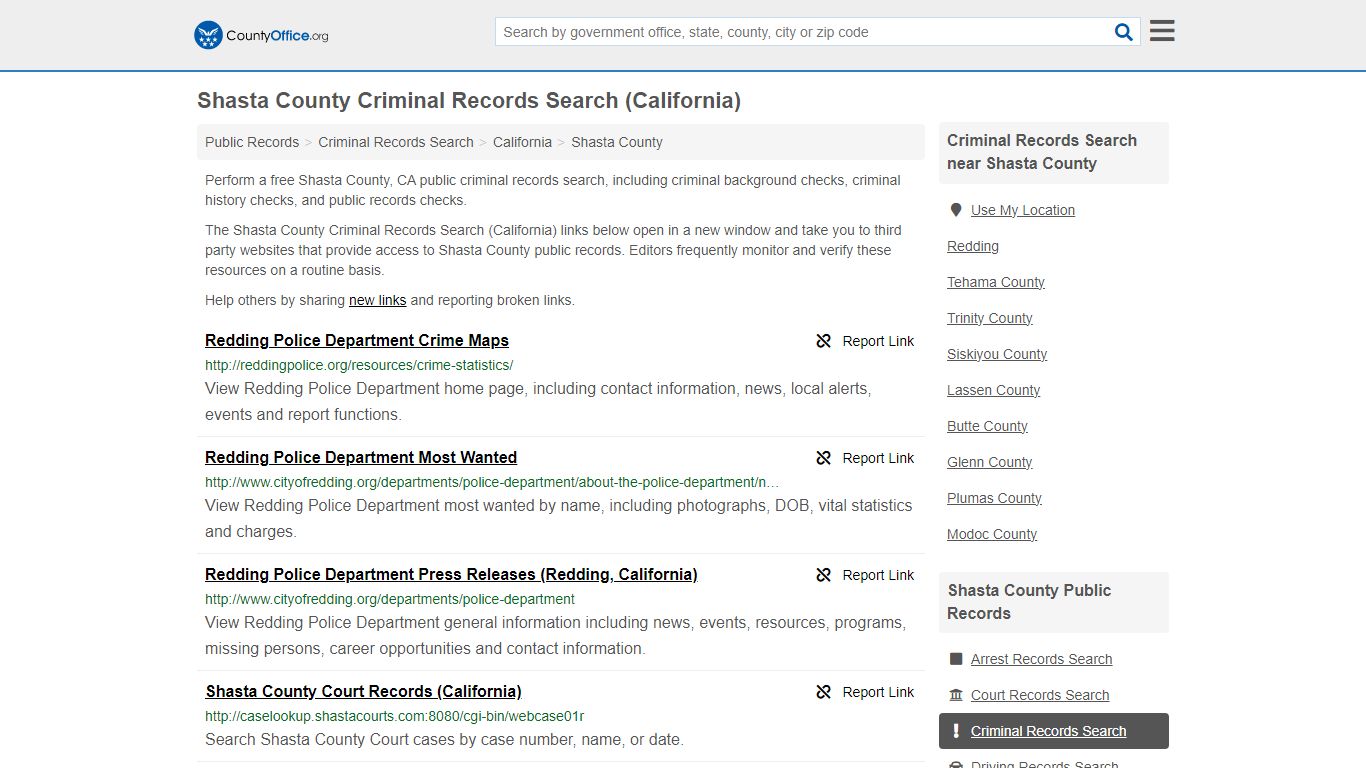 Shasta County Criminal Records Search (California) - County Office